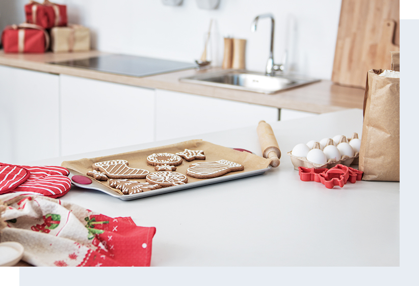 Making Christmas Biscuits on White Quartz 1010 Kitchen Countertops