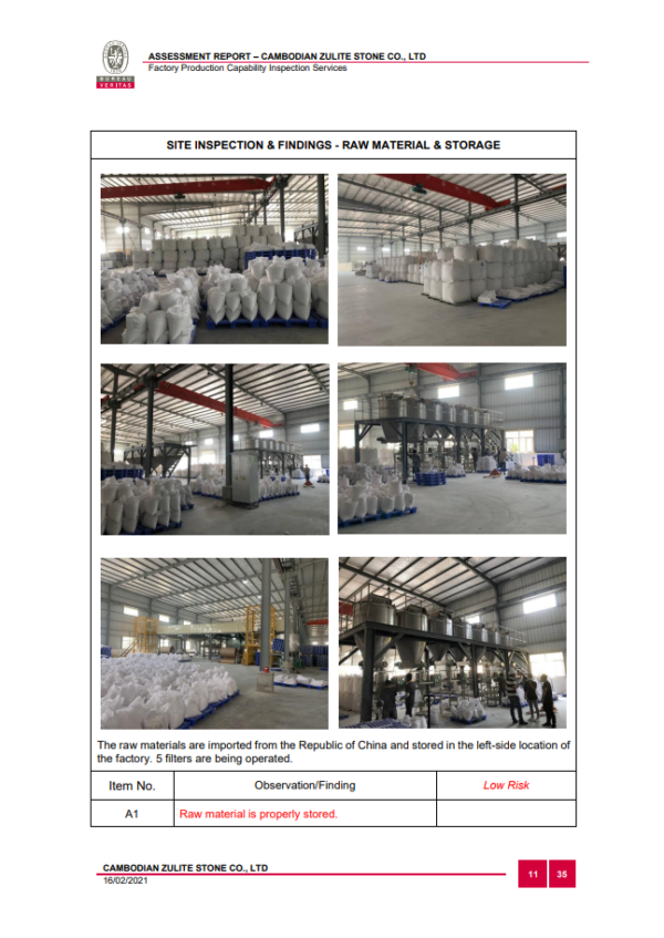 必维国际检验集团（BV）关于柬埔寨高金石有限公司生产能力的检验和评估报告